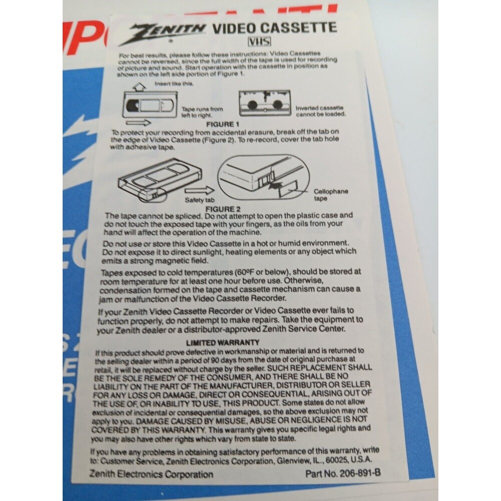 Zenith VHS VCR Operating Guide & Zenith Advanced System 3 Color TV guide Antenna - Picture 7 of 8